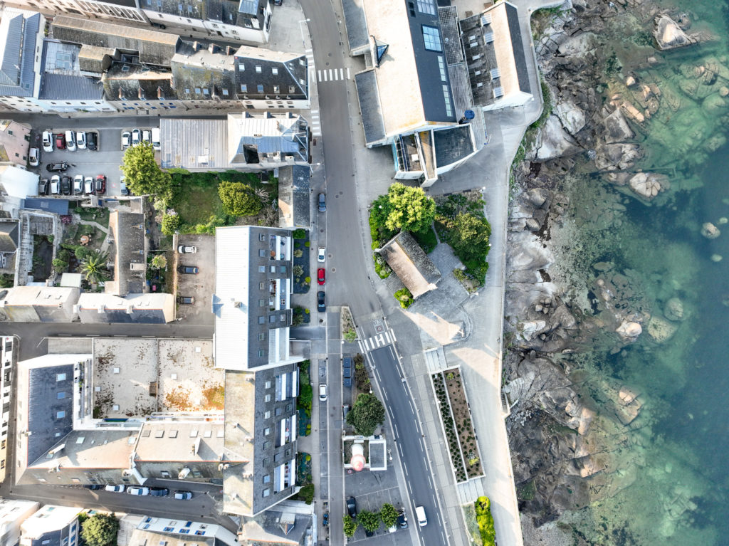 Photo aerienne, bord de mer, Concarneau